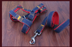 Colorful Jean Denim Leash Harness Dog Collar