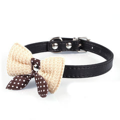 Knit Bowknot Adjustable Leather Dog Pet Collars