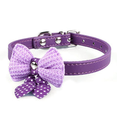 Knit Bowknot Adjustable Leather Dog Pet Collars