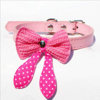 Knit Bowknot Adjustable Leather Dog Pet Collars