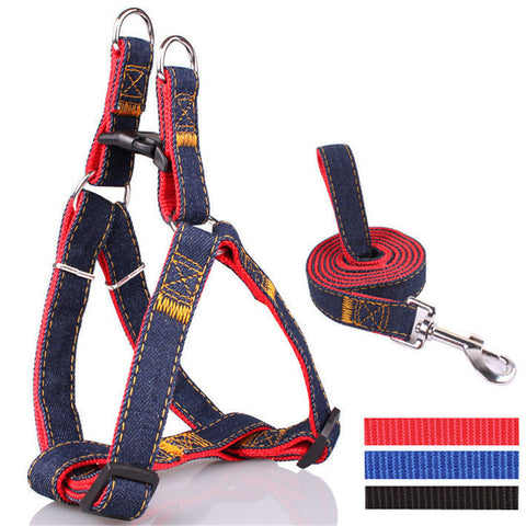 Colorful Jean Denim Leash Harness Dog Collar